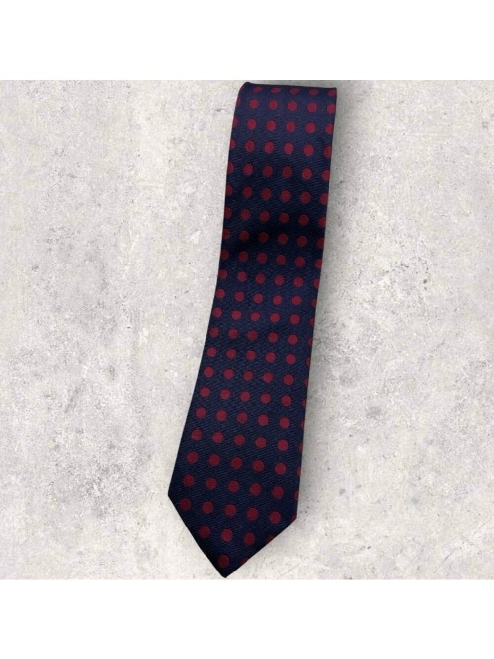 NEW PHINEAS COLE Silk Tie ENGLAND XL Navy Red Polka Dot W:2.7"